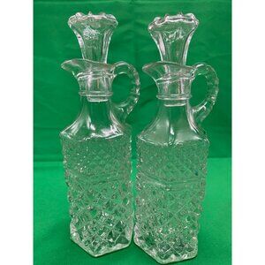 1960s 2 PC Vinegar and Oil Set Clear Glass